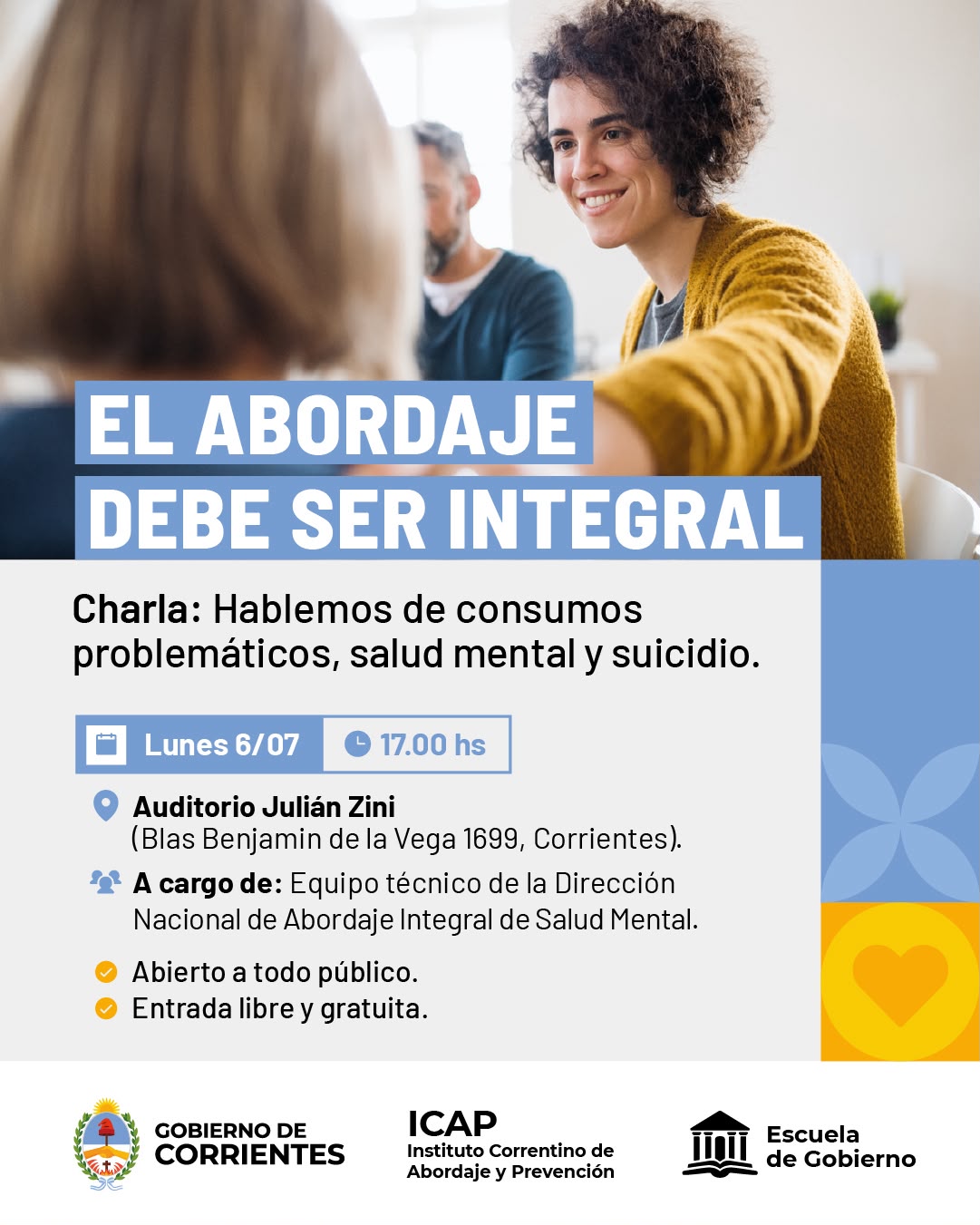 Invitan a participar de una jornada sobre consumos problemáticos, salud mental y prevención del suicidio
